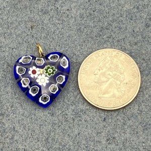 Glass Pendant Gold Heart Millefleur Flower Blue White Red Green Black Artisan